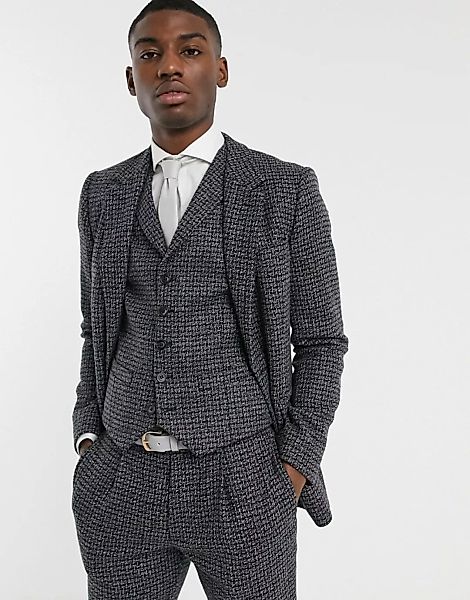 ASOS DESIGN – Schmal geschnittene Anzugjacke aus 100% Lammwoll-Tweed in Bla günstig online kaufen