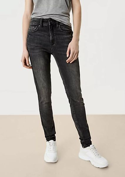 QS Stoffhose Jeans Sadie / Skinny Fit / Mid Rise / Skinny Leg Leder-Patch, günstig online kaufen