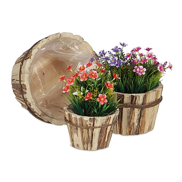 relaxdays Pflanzkübel Holz Blumentopf in 3 günstig online kaufen