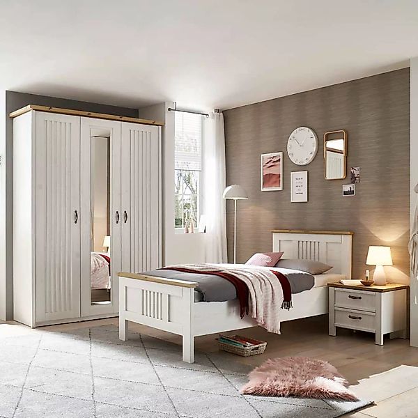 Schlafzimmer komplett in Weiß & Eiche Holzoptik (dreiteilig) günstig online kaufen