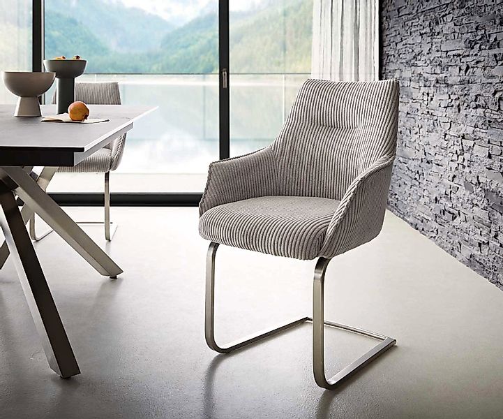 Freischwinger Alja-Flex mit Armlehnen Cord Silbergrau Freischwinger flach E günstig online kaufen