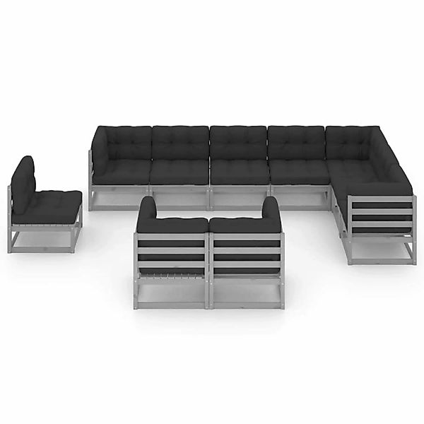 10-tlg. Garten-lounge-set Mit Kissen Grau Kiefer Massivholz günstig online kaufen