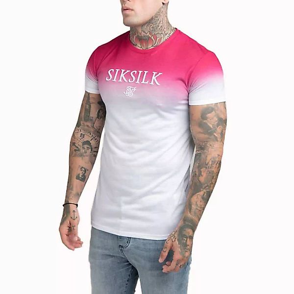 Siksilk High Fade Embroidery Gym Kurzärmeliges T-shirt S Pink Fluro / White günstig online kaufen