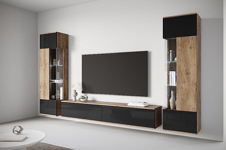 INOSIGN Wohnwand Kenia, Vitrine Türanschlag links/rechts wechselbar, (3-St) günstig online kaufen