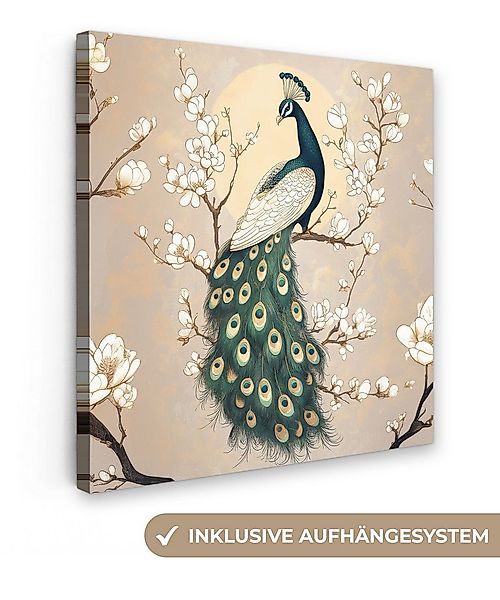 OneMillionCanvasses® Leinwandbild Pfau - Zweig - Blumen, Fotodruck (1 St), günstig online kaufen