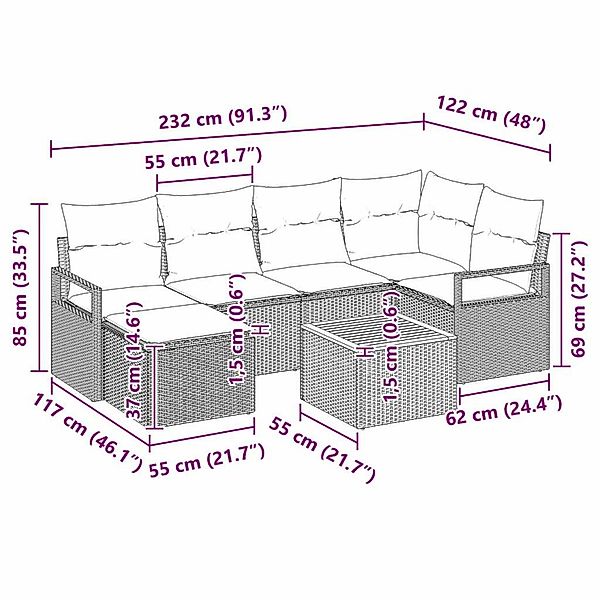 vidaXL Garten-Sofa-Set mit Kissen 7-Tlg Beige Poly Rattan 3347729 günstig online kaufen
