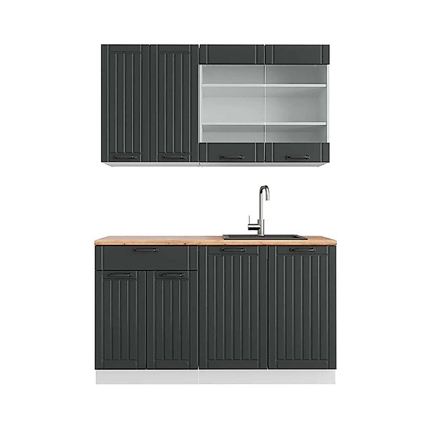 Vicco Fame-Line Singleküche Anthrazit Landhaus/Weiß 140 cm AP Eiche günstig online kaufen