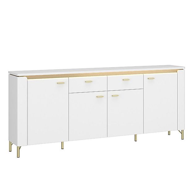 Lomadox Sideboard LUKA-129, weiß mit goldfarbenen Akzenten, 2 Schubladen, B günstig online kaufen