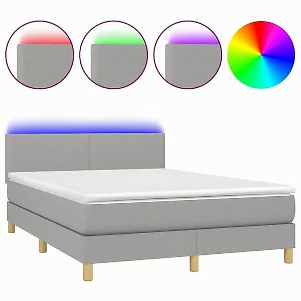 vidaXL Boxspringbett Boxspringbett mit Matratze LED Hellgrau 140x190 cm Sto günstig online kaufen