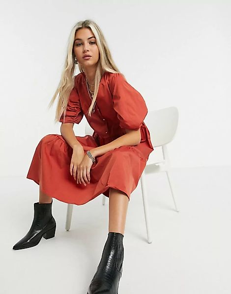 Object – Tamara – Rotes Midi-Hängerkleid mit Puffärmeln günstig online kaufen