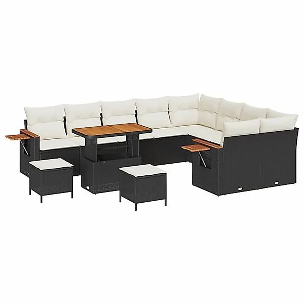 vidaXL Gartensofa-Set mit Kissen 13 Stk Schwarz und Creme Poly-Rattan 33651 günstig online kaufen