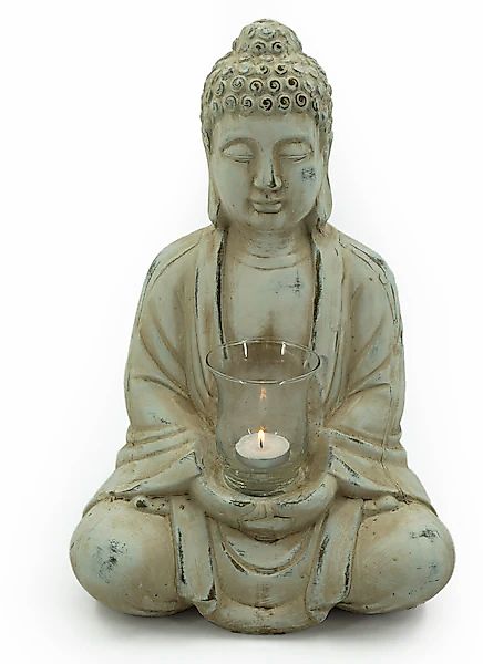 NOOR LIVING Teelichthalter »Buddha«, (1 St.), mit Teelichtglas, Höhe 40 cm günstig online kaufen