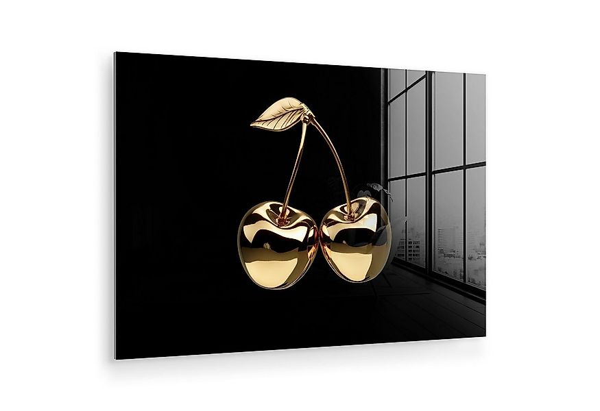 MuchoWow Acrylglasbild Kirsche - Schwarz - Gold - Chrom, Inkl. Aufhängung, günstig online kaufen