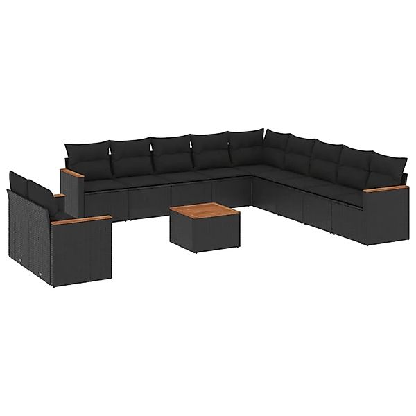 vidaXL 12-Tlg Garten-Sofagarnitur mit Kissen Schwarz Poly Rattan 3258534 günstig online kaufen