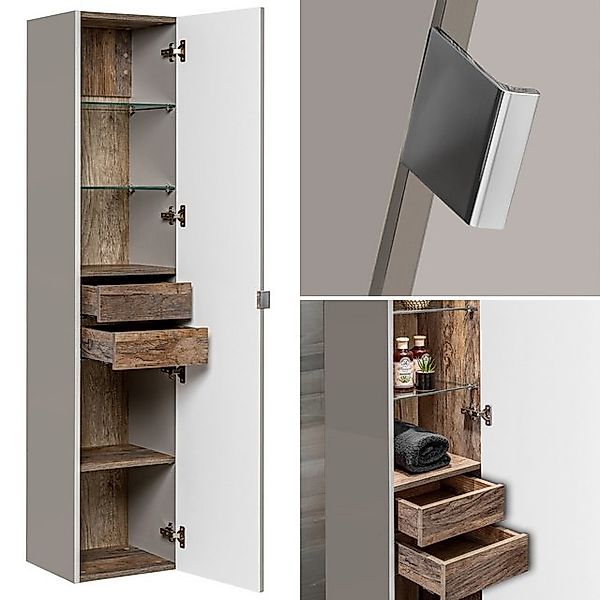 Lomadox Hochschrank PUEBLA-56-TAUPE Badmöbel in taupe mit Vintage Oak Eiche günstig online kaufen