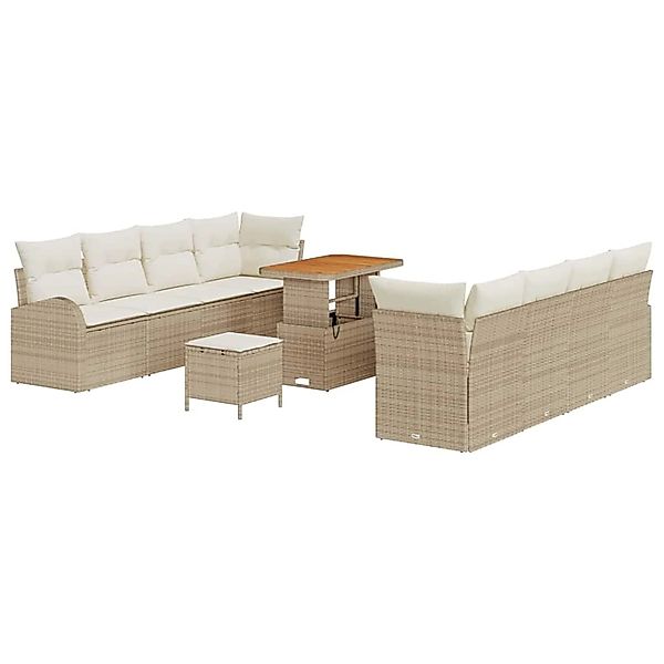 vidaXL 11-Teiliges Garten Sofa Set mit Kissen Beiges Poly Rattan Akazie 336 günstig online kaufen