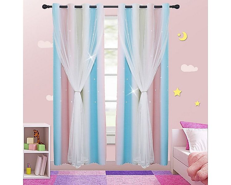 Rosnek Vorhang Ausgehöhlte Sterne, Doppellagige,T üll, Öse, für Kinderzimme günstig online kaufen