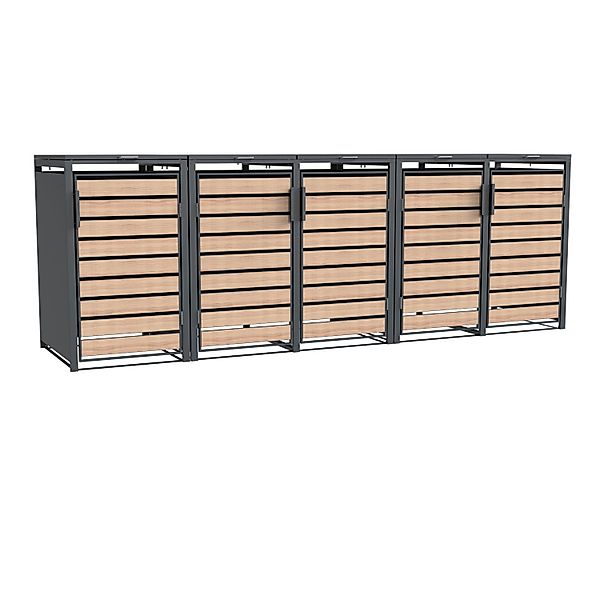 Westmann Mülltonnenbox Lacina 5 x 240, Anthrazit/Holzoptik 80 x 332 x 116 c günstig online kaufen
