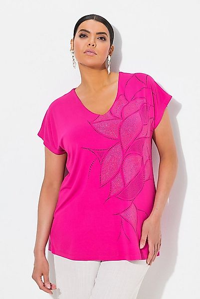 Ulla Popken T-Shirt T-Shirt Glitzerdruck Oversized V-Ausschnitt günstig online kaufen