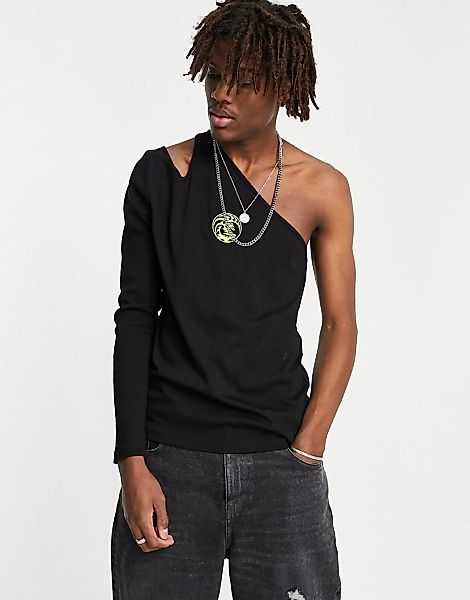ASOS DESIGN – Langärmliges T-Shirt in Schwarz mit schmalem Schnitt, One-Sho günstig online kaufen