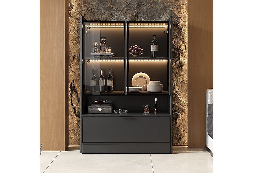 Merax Standvitrine Matt Glasvitrine mit LED-Beleuchtung und Stauraum (1-St. günstig online kaufen