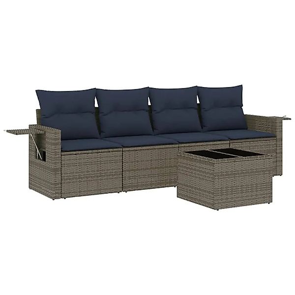 vidaXL 5-Tlg Gartensofa-Set mit Kissen Grau Polyrattan 3219890 günstig online kaufen