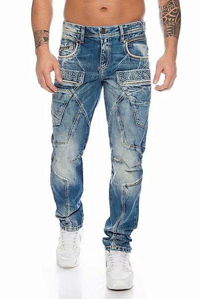 Cipo & Baxx Slim-fit-Jeans Herren Jeans Hose mit ausgefallenem Labeldesign günstig online kaufen