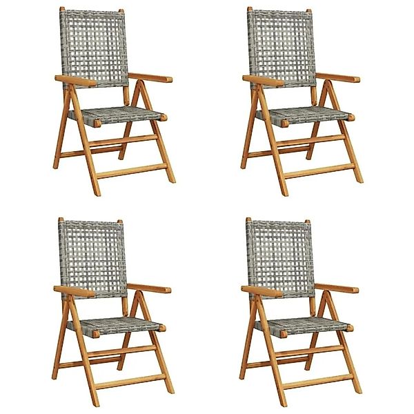 vidaXL Gartenstuhl Verstellbar 4 Stk Grau Poly Rattan Massivholz 3214523 günstig online kaufen