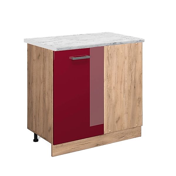 Vicco Eckunterschrank R-Line Bordeaux Hochglanz/Goldkraft Eiche 86 cm AP Ma günstig online kaufen