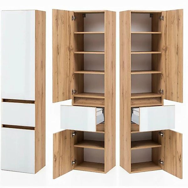 Lomadox Seitenschrank HEERLEN-03 Wotaneiche Nb. mit Glasfronten weiß 40/180 günstig online kaufen