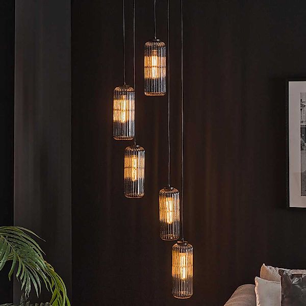 5-flammige Pendelleuchte aus Glas Vintage Look günstig online kaufen