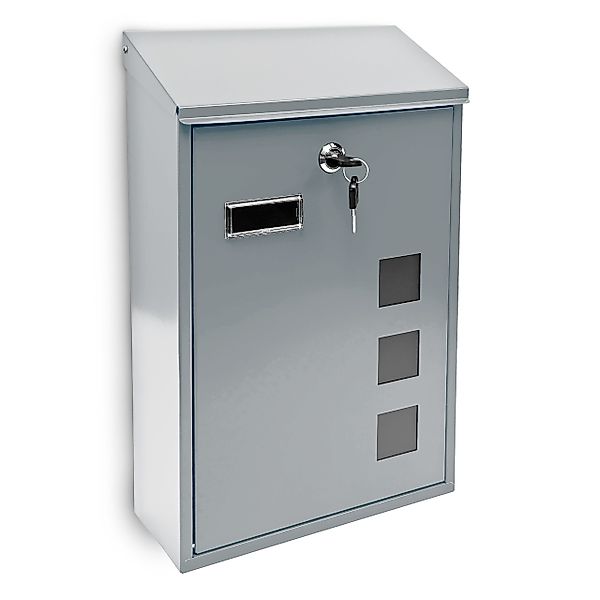 relaxdays Briefkasten 3 Fenster Farbauswahl, Silber günstig online kaufen