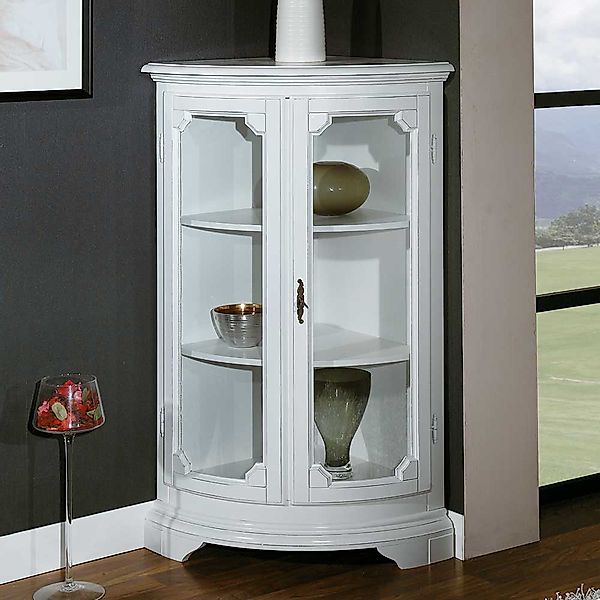 Wohnzimmer Eckvitrinenschrank in Antikweiß Vintage Look günstig online kaufen