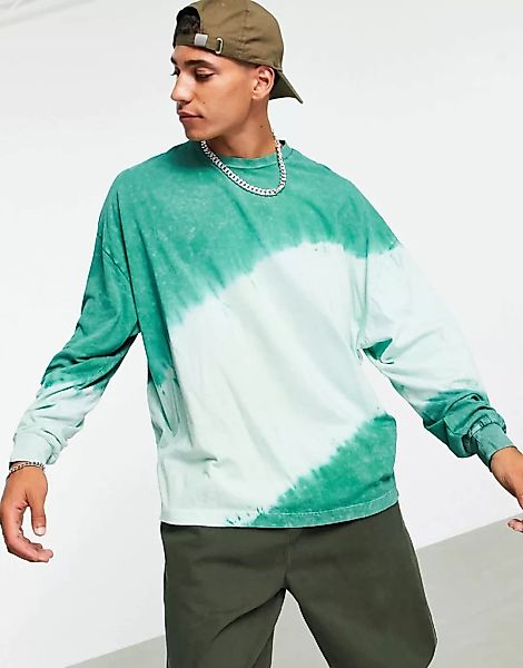 ASOS DESIGN – Langärmliges Oversize-Shirt mit grünem Batikmuster günstig online kaufen
