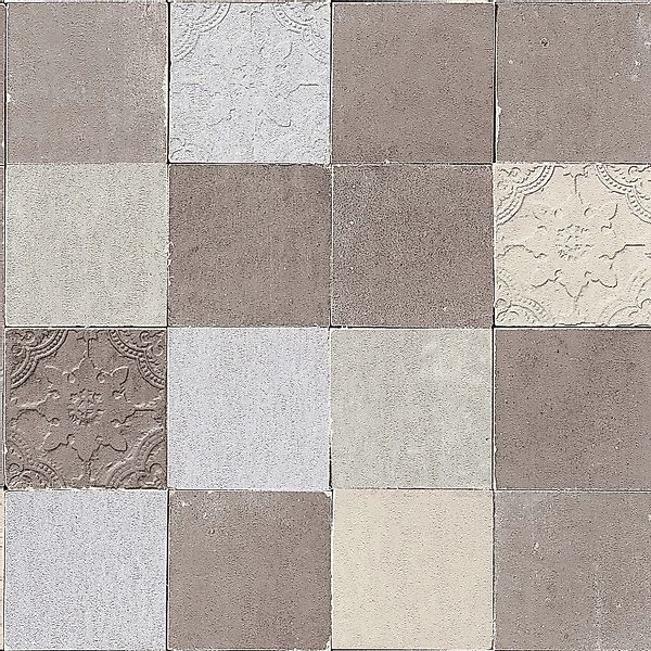 PROFHOME 374063-GU Küchen Bad Tapete Kachelmuster glänzend Grau Creme 0,53 günstig online kaufen