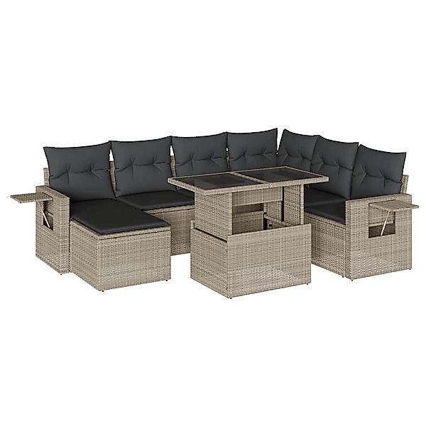 vidaXL 8-Tlg Garten-Sofagarnitur mit Kissen Hellgrau Poly Rattan 3268072 günstig online kaufen