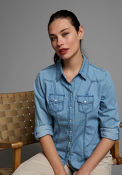 Arizona Jeansbluse mit Druckknöpfen in Perlmuttoptik günstig online kaufen