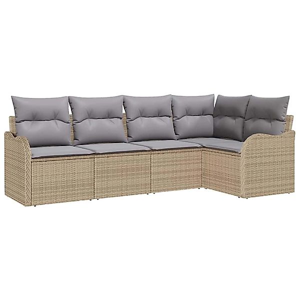 vidaXL Garten-Sofa-Set mit Kissen 5-Tlg Beige Poly Rattan 3345700 günstig online kaufen