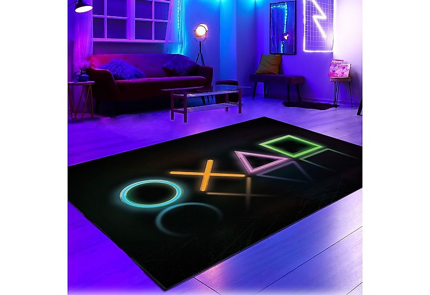 Carpetia Kinderteppich Rutschfester Gamingteppich im Neonfarbenen Muster, r günstig online kaufen