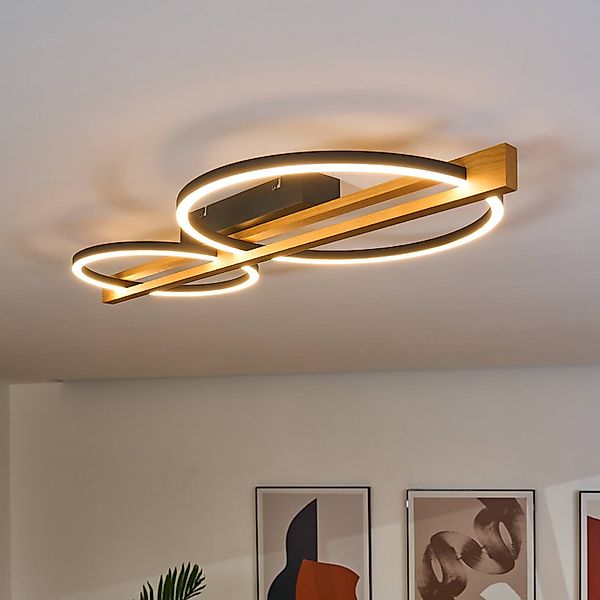 LED-Deckenlampe Tovak, pinie, 76 cm, 2-flg. Holz, dimmbar günstig online kaufen