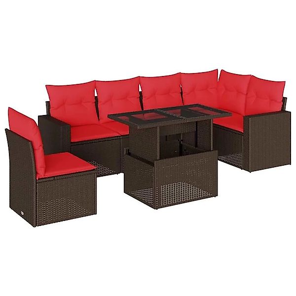 vidaXL 7-Tlg Gartensofa-Set mit Kissen Braun Polyrattan 3267314 günstig online kaufen