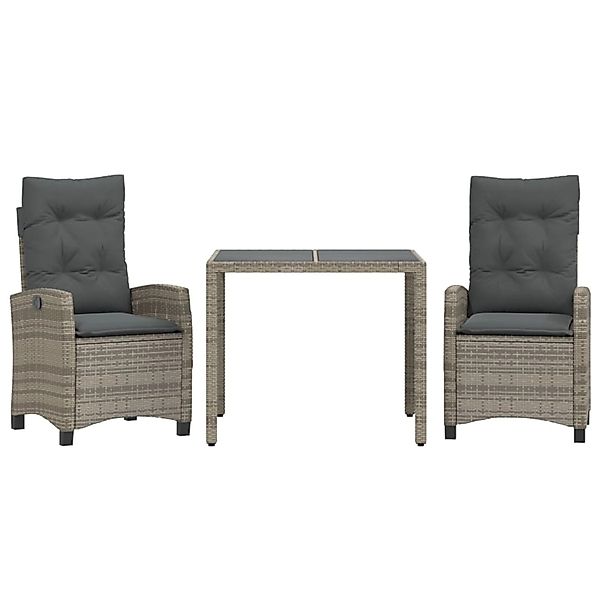 vidaXL 3-Tlg Garten-Essgruppe mit Kissen Grau Poly Rattan 3212644 günstig online kaufen