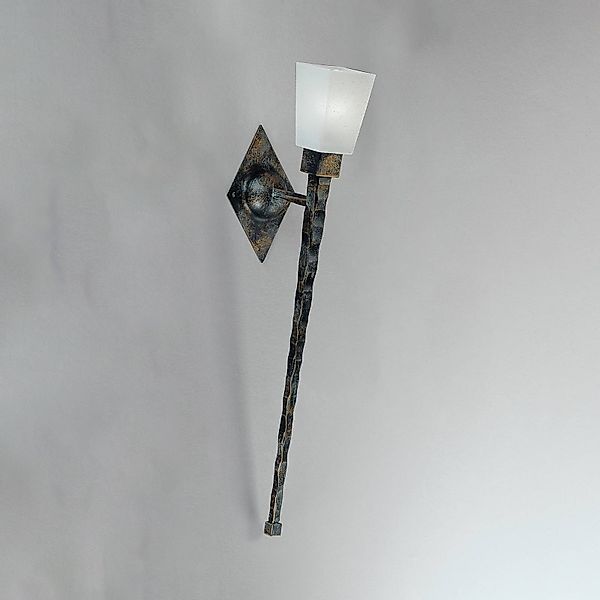 Wandlampe Antico, Scavoglas rund, Schmiedeeisen, Höhe 73 cm günstig online kaufen