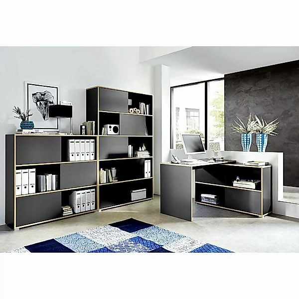 Lomadox Büromöbel Set 3-teilig MANHATTEN-01 Anthrazit, Sonoma-Eiche-Nachbil günstig online kaufen