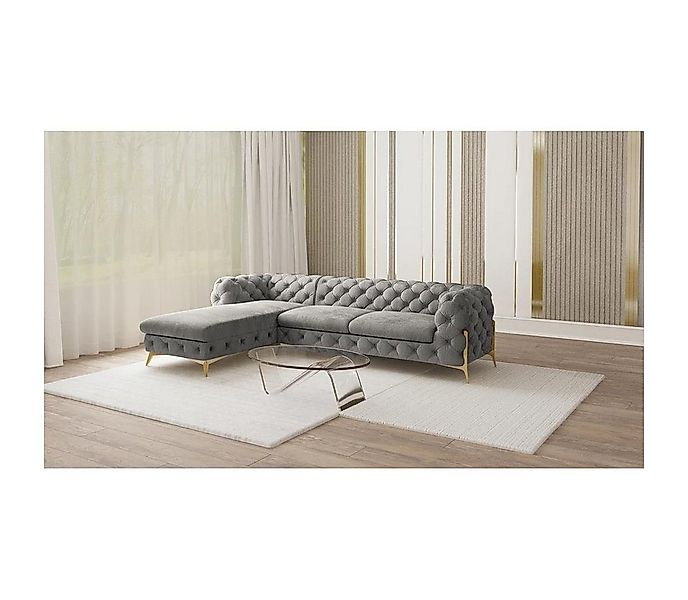S-Style Möbel Ecksofa Ashley mit Ottomane, Chesterfield mit Goldenen Metall günstig online kaufen