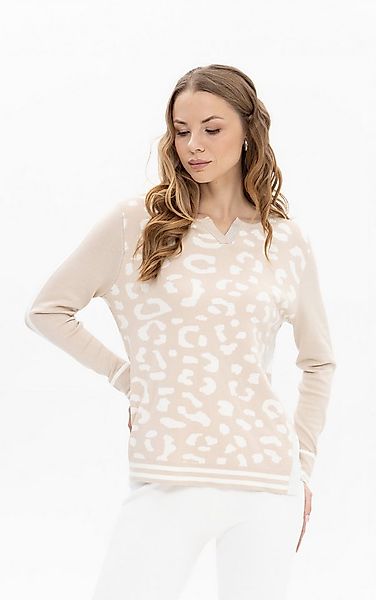 Passioni Strickpullover mit Leoprint und Streifen günstig online kaufen
