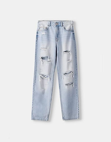 Bershka Cropped-Jeans Im Straight-Fit Bskteen 36 Hellblau günstig online kaufen