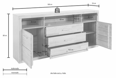 Home affaire Sideboard "Ribe,180cm breit, Fronten Massivholz,7 Fächer" Holz günstig online kaufen