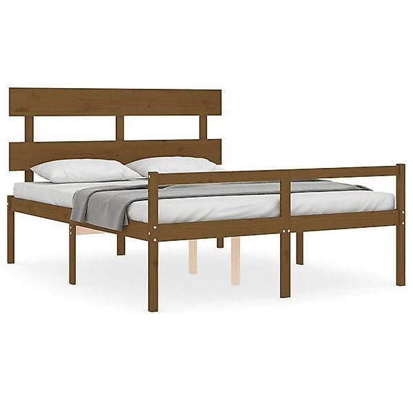 vidaXL Bettgestell, Seniorenbett mit Kopfteil Honigbraun Kingsize Massivhol günstig online kaufen