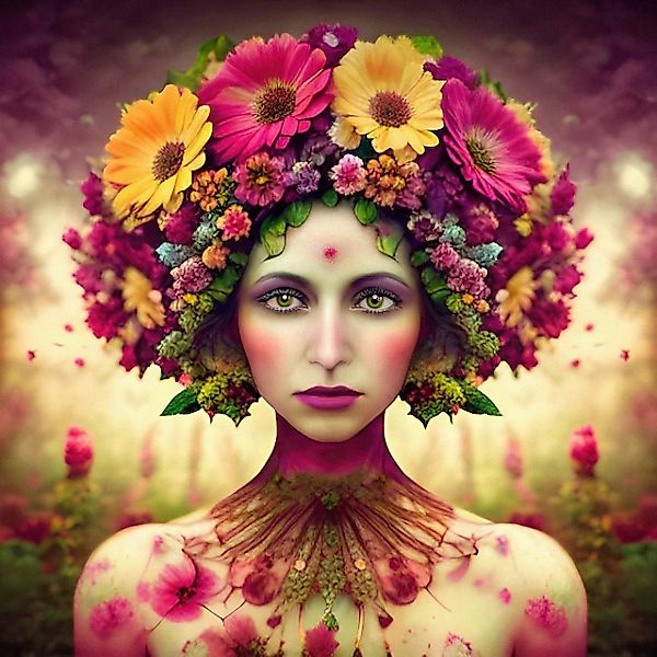 queence Acrylglasbild »Frau mit Blumenkranz - Katharina Kolenda«, Fantasy-F günstig online kaufen